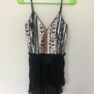 Women, Sequin blouse for parties, cocktails, club, Size L, Black.